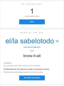 SpanishDictionary.com Daily Lesson — Review Your Words and Learn “el/la sabelotodo”