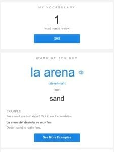 SpanishDictionary.com Daily Lesson — Review Your Words and Learn “la arena”