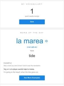 SpanishDictionary.com Daily Lesson — Review Your Words and Learn “la marea”