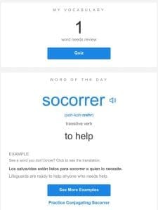 SpanishDictionary.com Daily Lesson — Review Your Words and Learn “socorrer”