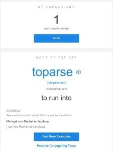 SpanishDictionary.com Daily Lesson — Review Your Words and Learn “toparse”