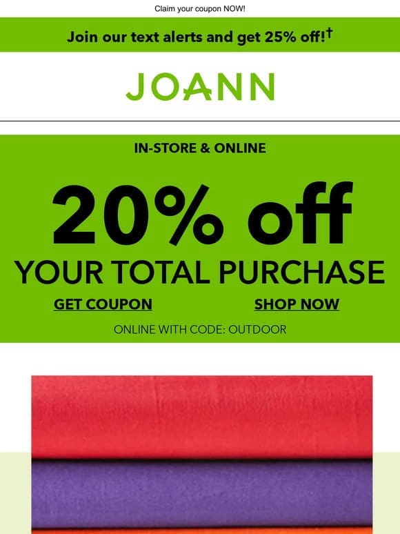 Stack Your SAVINGS! 20% off your TOTAL purchase!
