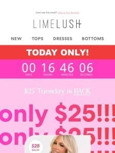 TODAY ONLY   $25 Tuesday is baaack!!!