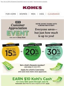 Take an extra 15% off now!   Join Kohl’s Rewards & save even more