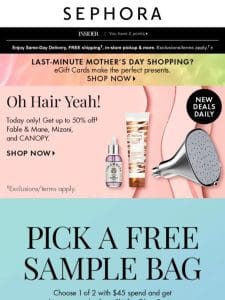 Thank you for shopping at Sephora! Give this FREE skincare sample bag a try with min. spend…