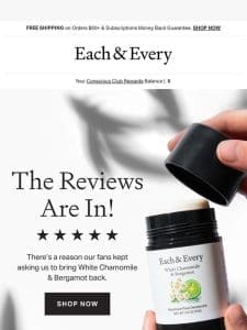 The reviews are in! Five stars for White Chamomile & Bergamot