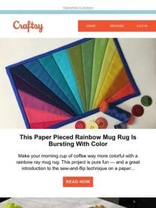 This Paper Pieced Rainbow Mug Rug Is Bursting With Color