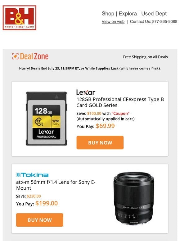 Today’s Deals: Lexar 128GB Pro CFexpress Type B Card GOLD Series， Tokina 56mm f/1.4 Lens for Sony E-Mount， Sachtler Lightweight Audio Bag， Colbor Wonder W100 Bi-Color LED Monolight & More