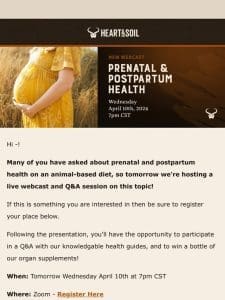 Tomorrow: Prenatal & Postpartum Health Webcast and Live Q&A