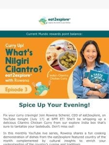 Tune in tonight for a LIVE cooking demo of Cilantro Chicken Curry