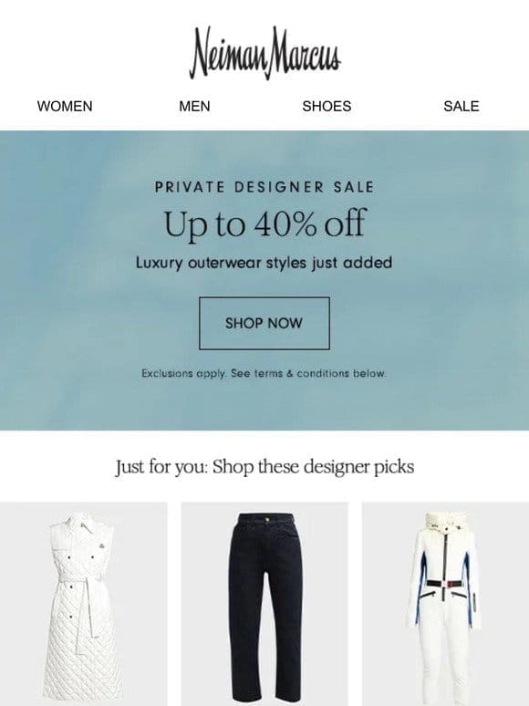 Up to 40% off designer styles