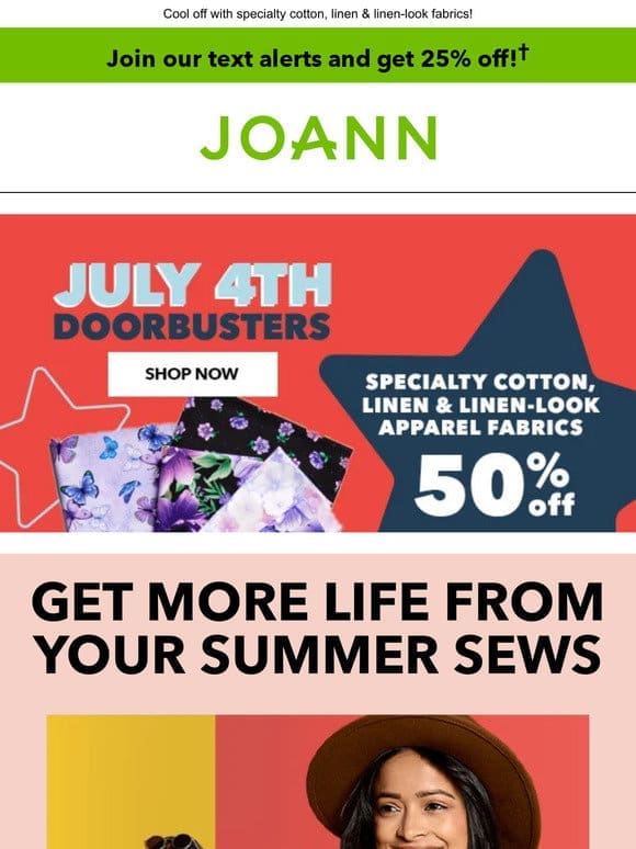 Up to 50% off summer fabrics!
