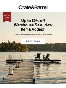 Up to 60% off NEW items! Shop the Warehouse Sale now