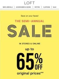 Up to 65% off original prices