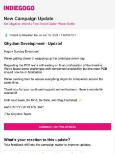 Update #100 from Ghydion: World’s First Smart Gallon Water Bottle