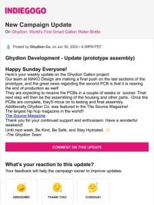 Update #102 from Ghydion: World’s First Smart Gallon Water Bottle