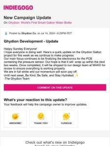 Update #104 from Ghydion: World’s First Smart Gallon Water Bottle