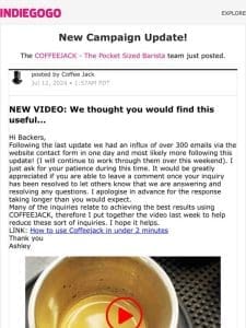 Update #130 from COFFEEJACK – The Pocket Sized Barista