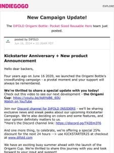 Update #25 from DiFOLD Origami Bottle: Pocket Sized Reusable Hero