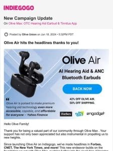 Update #31 from Olive Max: OTC Hearing Aid Earbud & Tinnitus App