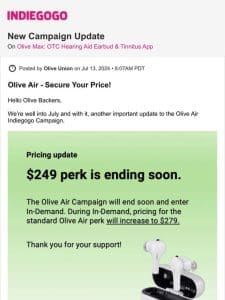 Update #35 from Olive Max: OTC Hearing Aid Earbud & Tinnitus App