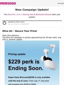 Update #42 from Olive Pro: 2-in-1 Hearing Aids & Bluetooth Earbuds