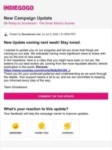 Update #57 from Rolley by Scooterson – The Smart Electric Scooter