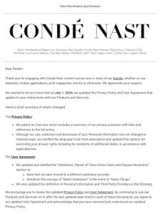 Update to Conde Nast’s Privacy Policy and User Agreement.