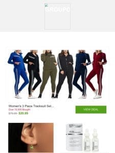 Women’s 3 Piece Tracksuit Sets – Track Jacket Top W/ Racerback Tank & Legging and More