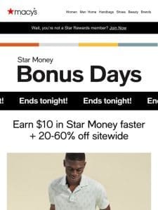 Yes， just hours left! Star Money Bonus Days are almost over—shop now!