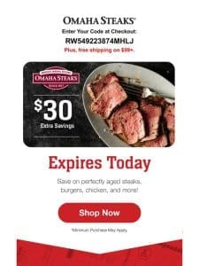 Yikes， your $30 Reward Card expires TODAY!