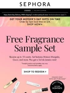 Your FREE fragrance sample set is here ? Min. spend required.