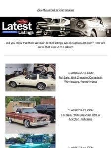 Your next set of wheels just came in. Check listings on ClassicCars.com.