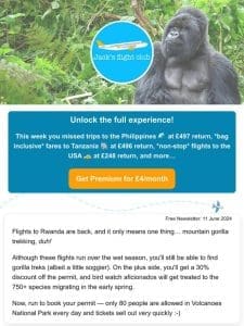 *free bag* Kigali， Rwanda in ￡520s-￡570s return in November-April (KLM)