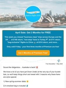 *free bag* Sydney in ￡640s-￡690s return in October-November (SWISS， Lufthansa)