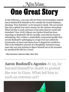 ‘Aaron Bushnell’s Agonies，’ by Simon van Zuylen-Wood