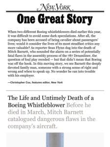 ‘The Life and Untimely Death of a Boeing Whistleblower，’ by Sean Flynn