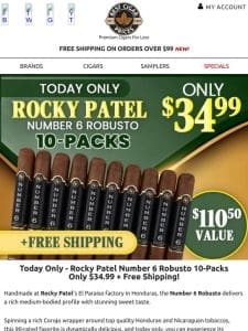 ⏳ Rocky Patel Number 6 Robusto 10-Packs Only $34.99 + Free Shipping ⏳