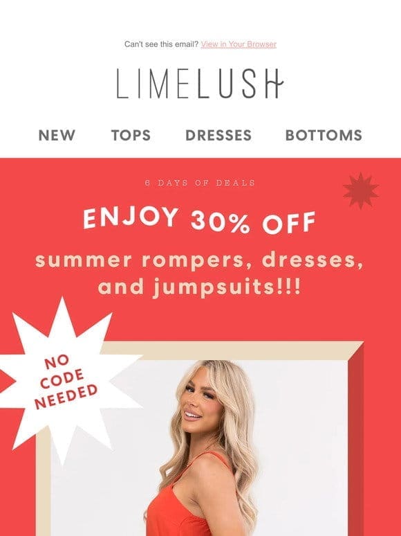 ⚡ NEW Deal Alert ⚡ Rompers， Dresses + Jumpsuits 30% OFF!!!