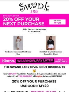 20% OFF – Swank Lady Giving Out Discounts ❤️