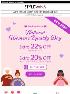 24 Hrs Left Flash Sale! Happy National Women’s Equality Day!