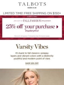 25% off + Varsity Vibes