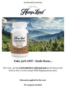 50% Off CANNABITOL® CBD Soft Gels—Ends Soon