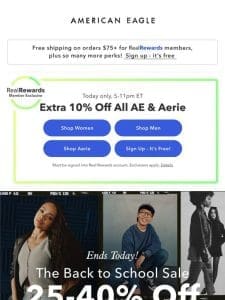 6 HRS ONLY! Extra 10% off all AE & Aerie