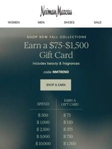 $75-$1，500: Get a gift card with your next order