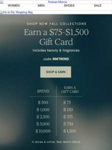 $75-$1，500: Get a gift card with your next order