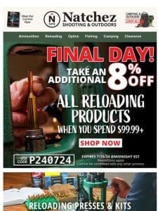 8% off reloading products ends soon!