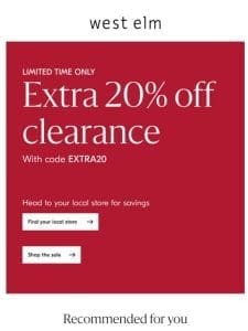 Clearance event: EXTRA 20% off just for you!