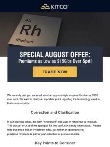 Correction: Clarification on Rhodium Purchase Opportunity