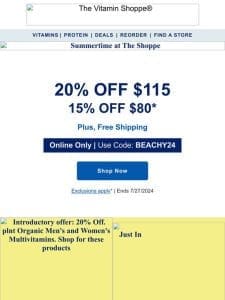 Coupon code BEACHY24=up to 20% off